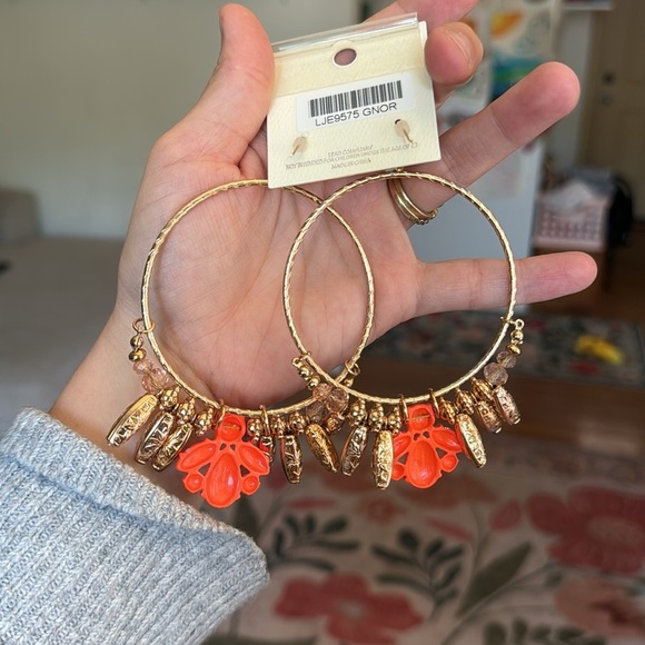 Mia Collection Beaded Gold Orange Pink Large Hoop Cactus Earrings - Picture 4 of 4